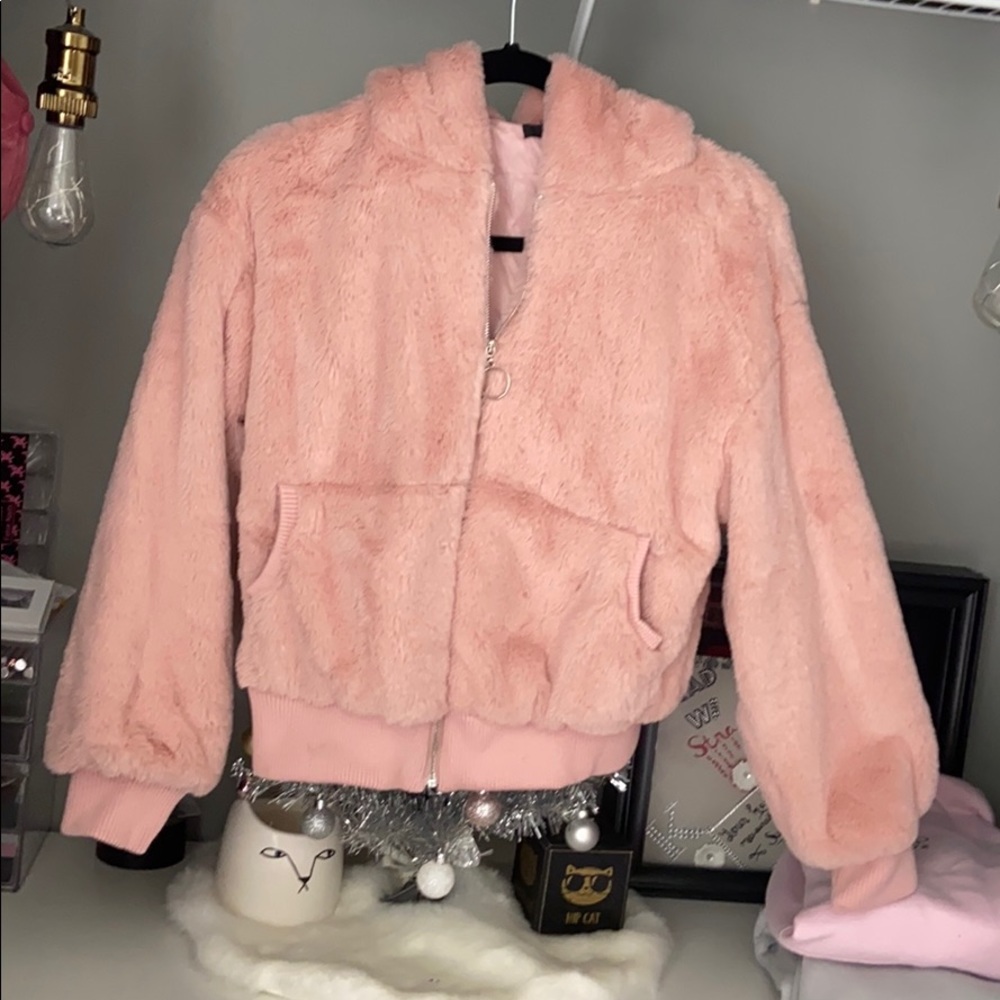 Pink furry jacket